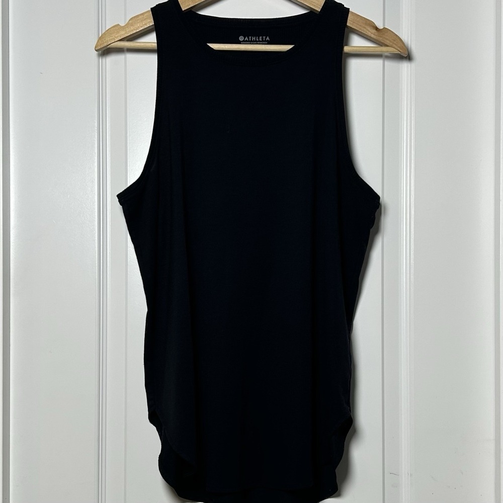 Athleta Black Ribbed Sleeveless Muscle Tank‎ Top Athleisure Clean Girl Style